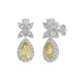 14K WHITE GOLD 3 1/2CT ROUND/YELLOW PEAR/MARQUISE DIAMOND LADIES EARRINGS
