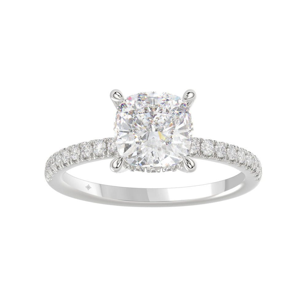 14K WHITE GOLD 2 1/4CT ROUND/CUSHION DIAMOND LADIES RING (CENTER STONE CUSHION DIAMOND 2CT)