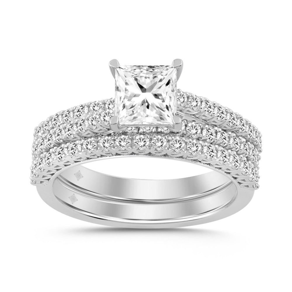 14K WHITE GOLD 1 3/4CT ROUND/PRINCESS DIAMOND BRIDAL SET