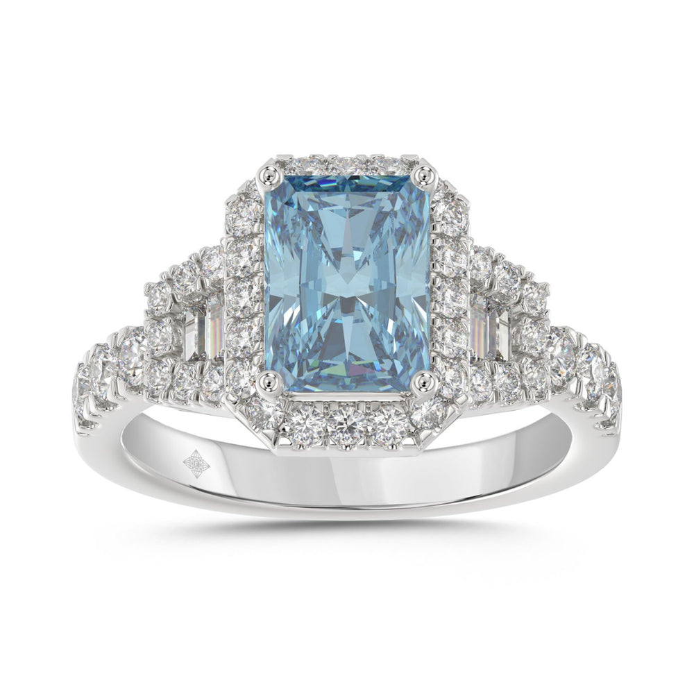 14K WHITE GOLD 2 3/4CT ROUND/BAGUETTE/RADIANT DIAMOND LADIES RING (CENTER STONE BLUE RADIANT DIAMOND 2.00CT)