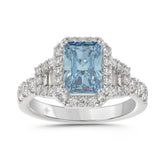 14K WHITE GOLD 2 3/4CT ROUND/BAGUETTE/RADIANT DIAMOND LADIES RING (CENTER STONE BLUE RADIANT DIAMOND 2.00CT)
