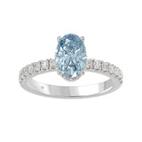 14K WHITE GOLD 2 1/2CT ROUND/OVAL DIAMOND LADIES RING (CENTER STONE BLUE OVAL DIAMOND 2CT)
