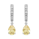 14K WHITE GOLD 2.00CT ROUND/YELLOW PEAR DIAMOND LADIES HOOP EARRINGS