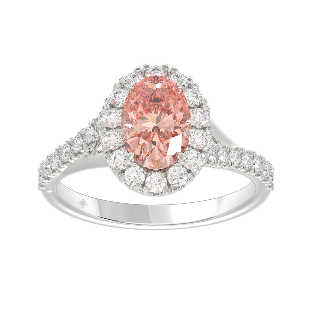 14K WHITE GOLD 1 1/2CT ROUND/OVAL DIAMOND LADIES RING (CENTER STONE OVAL PINK DIAMOND 1.00CT)