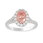 14K WHITE GOLD 1 1/2CT ROUND/OVAL DIAMOND LADIES RING (CENTER STONE OVAL PINK DIAMOND 1.00CT)