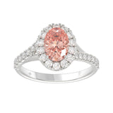 14K WHITE GOLD 1 1/2CT ROUND/OVAL DIAMOND LADIES RING (CENTER STONE OVAL PINK DIAMOND 1.00CT)