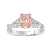 14K WHITE GOLD 3.00CT ROUND/HALF MOON/EMERALD DIAMOND LADIES RING (CENTER STONE EMERALD PINK DIAMOND 2.00CT)