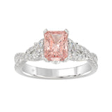 14K WHITE GOLD 3.00CT ROUND/HALF MOON/EMERALD DIAMOND LADIES RING (CENTER STONE EMERALD PINK DIAMOND 2.00CT)