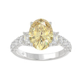 14K WHITE GOLD 4 1/4CT ROUND/EMERALD/OVAL DIAMOND LADIES RING (CENTER STONE OVAL YELLOW DIAMOND 3.00CT)