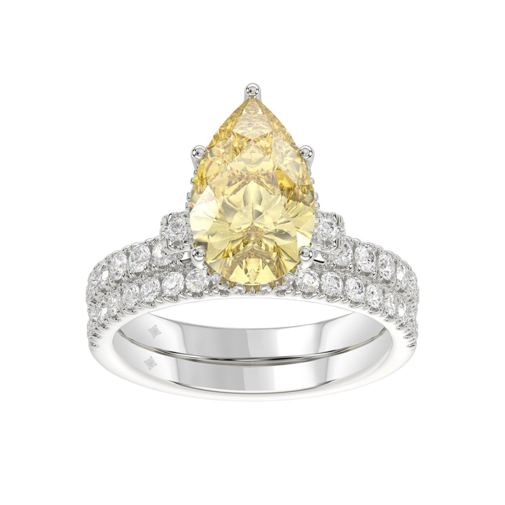 14K WHITE GOLD 3 3/4CT ROUND/PEAR DIAMOND LADIES BRIDAL SET (CENTER STONE PEAR YELLOW DIAMOND 3.00CT)