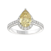 14K WHITE GOLD 2 1/2CT ROUND/PEAR DIMAOND LADIES RING (CENTER STONE PEAR YELLOW DIAMOND 2.00CT)