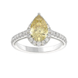 14K WHITE GOLD 2 1/2CT ROUND/PEAR DIMAOND LADIES RING (CENTER STONE PEAR YELLOW DIAMOND 2.00CT)