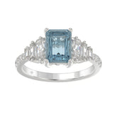 14K WHITE GOLD 3 1/4CT ROUND/BAGUETTE/EMERALD DIAMOND LADIES RING (CENTER STONE EMERALD BLUE DIAMOND 2.00CT)