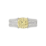 14K WHITE GOLD 4 1/2CT ROUND/PRINCESS/CUSHION DIAMOND LADIES RING (CENTER STONE YELLOW CUSHION DIAMOND 3.00CT)