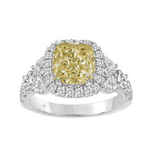 14K WHITE GOLD 4 3/4CT ROUND/PEAR/YELLOW CUSHION DIAMOND LADIES RING (CENTER STONE YELLOW CUSHION DIAMOND 3.00CT)