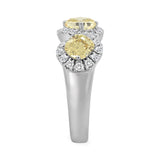 14K WHITE GOLD 2.00CT ROUND/YELLOW CUSHION DIAMOND LADIES RING