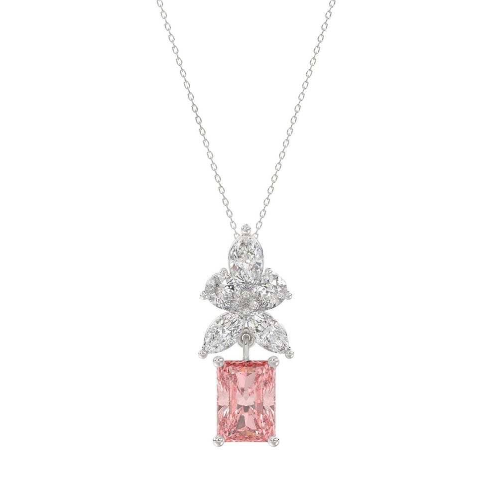ETERNAL BLUSH COLLECTION 14K WHITE GOLD 2 1/4CT PEAR/MARQUISE/PINK RADIANT DIAMOND LADIES PENDANT WITH CHAIN (CENTER STONE PINK RADIANT DIAMOND 1 1/2CT)
