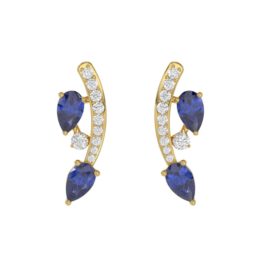 14K YELLOW GOLD 1.00CT ROUND/PEAR DIAMOND LADIES EARRINGS (PEAR BLUE SAPPHIRE 7/8CT)