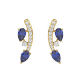 14K YELLOW GOLD 1.00CT ROUND/PEAR DIAMOND LADIES EARRINGS (PEAR BLUE SAPPHIRE 7/8CT)
