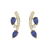 14K YELLOW GOLD 1.00CT ROUND/PEAR DIAMOND LADIES EARRINGS (PEAR BLUE SAPPHIRE 7/8CT)