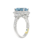 14K WHITE GOLD CRAFTED WITH 18K YELLOW GOLD SHANK 4 1/2CT ROUND/EMERALD DIAMOND LADIES RING (CENTER STONE EMERALD BLUE DIAMOND 3.00CT)