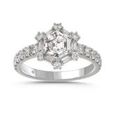 14K WHITE GOLD 1 3/4CT ROUND/BAGUETTE/HEZAGON STEP CUT DIAMOND LADIES RING