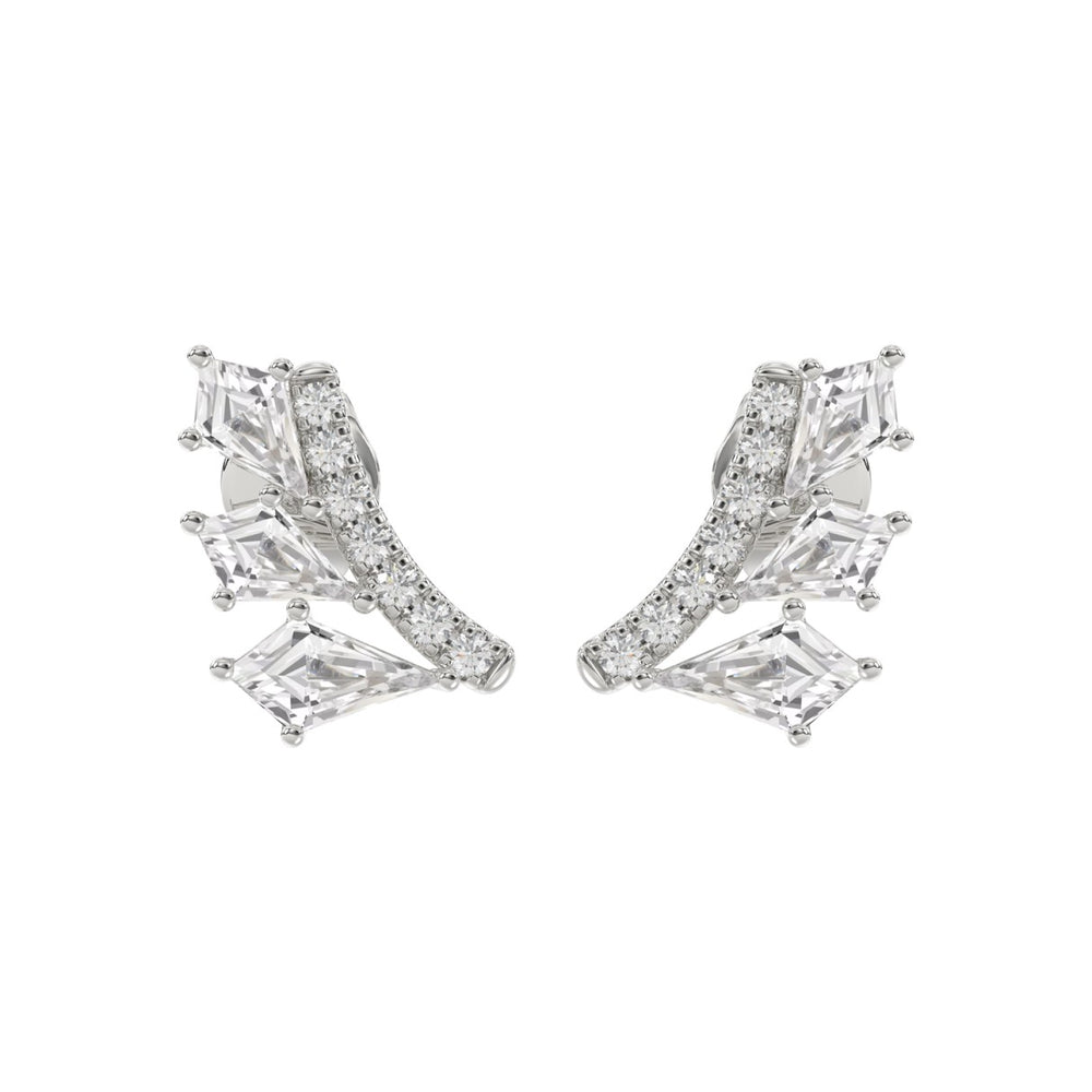 14K WHITE GOLD 1 1/2CT ROUND/KITE STEP CUT DIAMOND LADIES EARRINGS