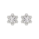 14K WHITE GOLD 1 1/4CT ROUND/BAGUETTE/HEZAGON STEP CUT DIAMOND LADIES EARRINGS