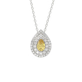 14K WHITE GOLD CRAFTED WITH 18K YELLOW GOLD BACK PLATE 2 1/2CT ROUND/YELLOW PEAR DIAMOND LADIES PENDANT WITH CHAIN