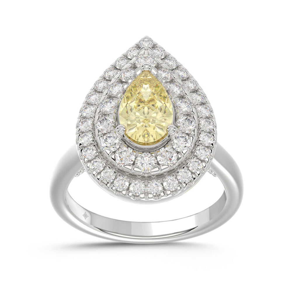14K WHITE GOLD 2 1/2CT ROUND/YELLOW PEAR DIAMOND LADIES RING
