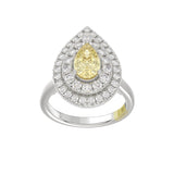 14K WHITE GOLD CRAFTED WITH 18K YELLOW GOLD SHANK 2 1/2CT ROUND/YELLOW PEAR DIAMOND LADIES RING
