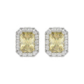 14K WHITE GOLD CRAFTED WITH 18K YELLOW GOLD BACK PLATE 1 1/4CT ROUND/YELLOW EMERALD DIAMOND LADIES EARRINGS