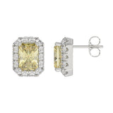 14K WHITE GOLD CRAFTED WITH 18K YELLOW GOLD BACK PLATE 1 1/4CT ROUND/YELLOW EMERALD DIAMOND LADIES EARRINGS