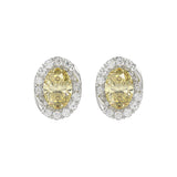 14K WHITE GOLD CRAFTED WITH 18K YELLOW GOLD BACK PLATE 1 1/4CT ROUND/YELLOW OVAL DIAMOND LADIES EARRINGS