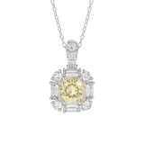 14K WHITE GOLD CRAFTED WITH 18K YELLOW GOLD BACK PLATE 1 1/3CT ROUND/BAGUETTE/YELLOW CUSHION DIAMOND LADIES PENDANT WITH CHAIN