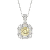 14K WHITE GOLD CRAFTED WITH 18K YELLOW GOLD BACK PLATE 1 1/3CT ROUND/BAGUETTE/YELLOW CUSHION DIAMOND LADIES PENDANT WITH CHAIN