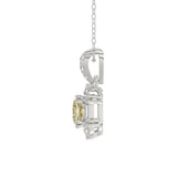 14K WHITE GOLD CRAFTED WITH 18K YELLOW GOLD BACK PLATE 1 1/3CT ROUND/BAGUETTE/YELLOW CUSHION DIAMOND LADIES PENDANT WITH CHAIN