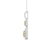 14K WHITE GOLD CRAFTED WITH 18K YELLOW GOLD BLACK PLATE 2 3/4CT ROUND/YELLOW CUSHION DIAMOND LADIES PENDANT WITH CHAIN
