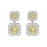 14K WHITE GOLD CRAFTED WITH 18K YELLOW GOLD BLACK PLATE 4 1/4CT ROUND/YELLOW CUSHION DIAMOND LADIES EARRINGS
