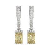14K WHITE GOLD CRAFTED WITH 18K YELLOW GOLD BLACK PLATE 2 1/4CT ROUND/YELLOW EMERALD DIAMOND LADIES HOOPS EARRINGS