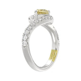 14K WHITE GOLD CRAFTED WITH 18K YELLOW GOLD SHANK 1 1/2CT ROUND/YELLOW PEAR DIAMOND LADIES RING