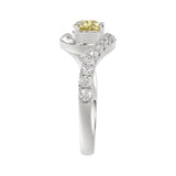 14K WHITE GOLD CRAFTED WITH 18K YELLOW GOLD SHANK 1 1/2CT ROUND/YELLOW PEAR DIAMOND LADIES RING