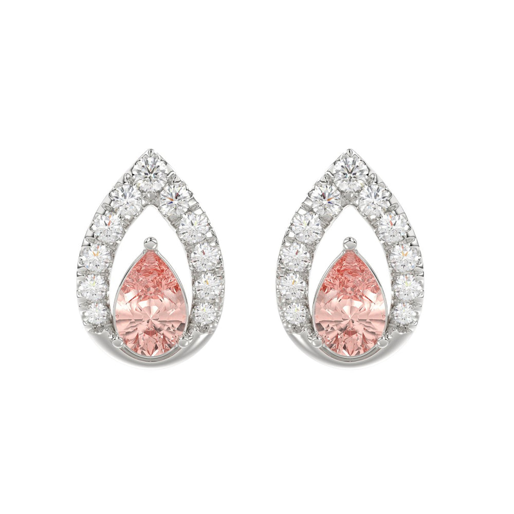 14K WHITE GOLD CRAFTED WITH 18K YELLOW GOLD BACK PLATE 1 1/2CT ROUND/PINK PEAR DIAMOND LADIES EARRINGS