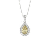 14K WHITE GOLD CRAFTED WITH 18K YELLOW GOLD BLACK PLATE 1 1/4CT ROUND/YELLOW PEAR DIAMOND LADIES PENDANT
