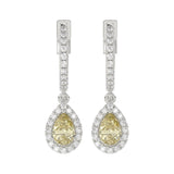 14K WHITE GOLD CRAFTED WITH 18K YELLOW GOLD BACK PLATE 1 1/2CT ROUND/YELLOW PEAR DIAMOND LADIES EARRINGS