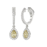 14K WHITE GOLD CRAFTED WITH 18K YELLOW GOLD BACK PLATE 1 1/2CT ROUND/YELLOW PEAR DIAMOND LADIES EARRINGS