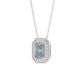 14K WHITE GOLD CRAFTED WITH 18K YELLOW GOLD BACK PLATE 1 1/4CT ROUND/BLUE EMERALD DIAMOND LADIES PENDANT WITH CHAIN