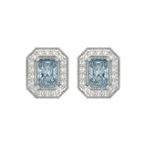 14K WHITE GOLD CRAFTED WITH 18K YELLOW GOLD BACK PLATE 1 1/4CT ROUND/BLUE EMERALD DIAMOND LADIES EARRINGS