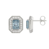14K WHITE GOLD CRAFTED WITH 18K YELLOW GOLD BACK PLATE 1 1/4CT ROUND/BLUE EMERALD DIAMOND LADIES EARRINGS