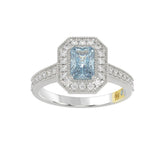 14K WHITE GOLD CRAFTED WITH 18K YELLOW GOLD BLACK PLATE 1 1/2CT ROUND/BLUE EMERALD DIAMOND LADIES RING